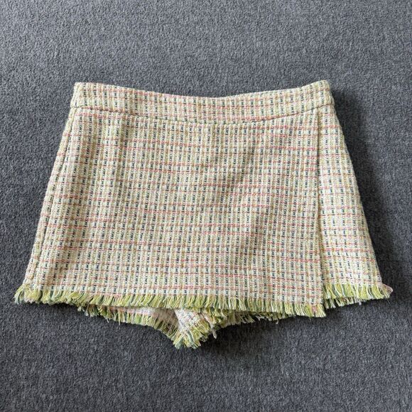 Zara Dresses & Skirts - Zara Pink Green Tweed Texture Plaid Mini Skort Skirt Womens Size Medium